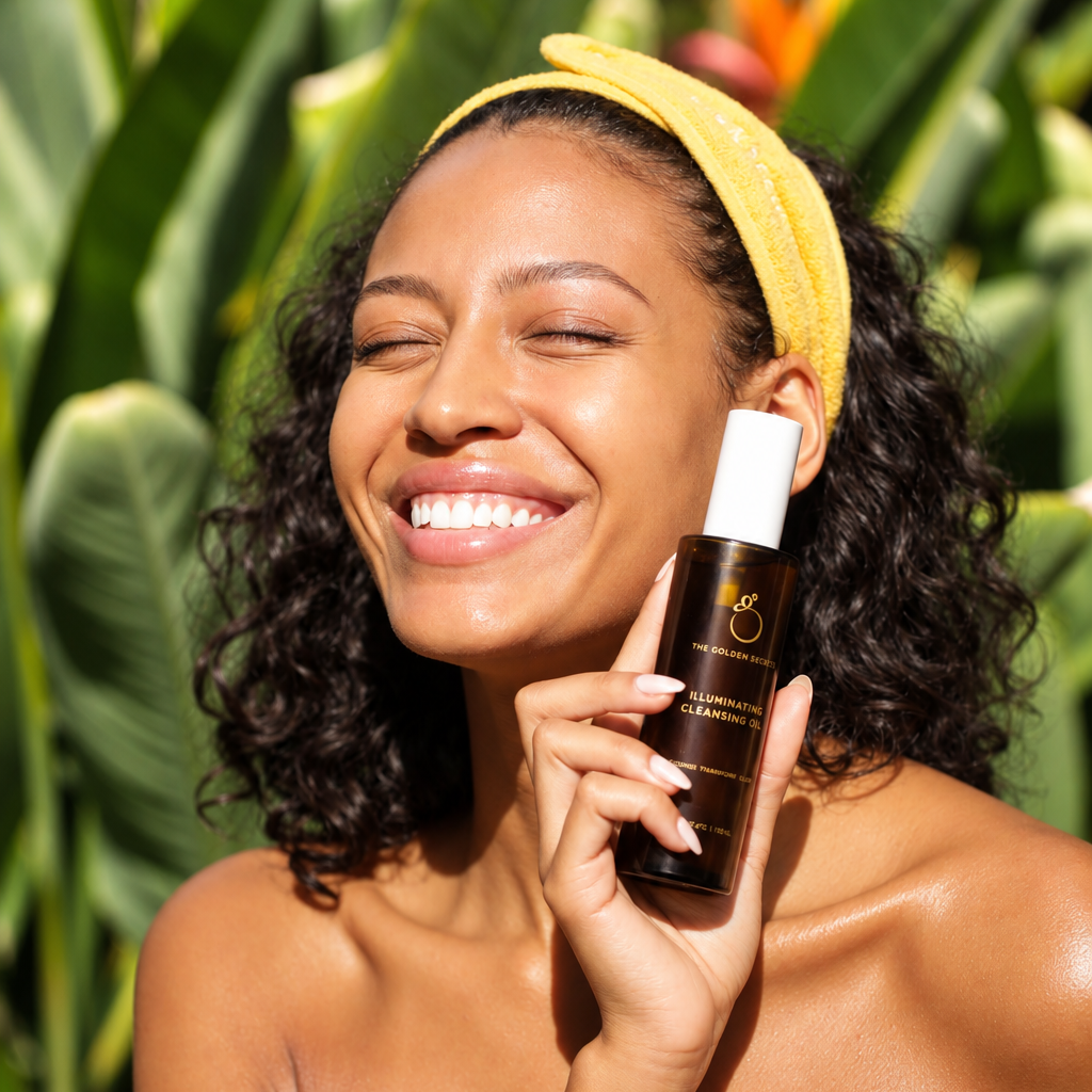woman with illuminating cleansing oil