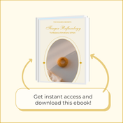 Cover of an ebook titled Finger Reflexology to Balance Emotions & Pain, featuring THE GOLDEN SECRETS Gold Reflexology Acupressure Massage Ring on the cover. Text below reads, Get instant access and download this ebook!.